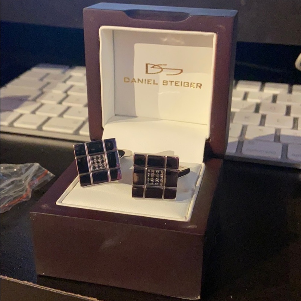 Daniel Steiger Square Cufflinks w/ 9 Black Studs
